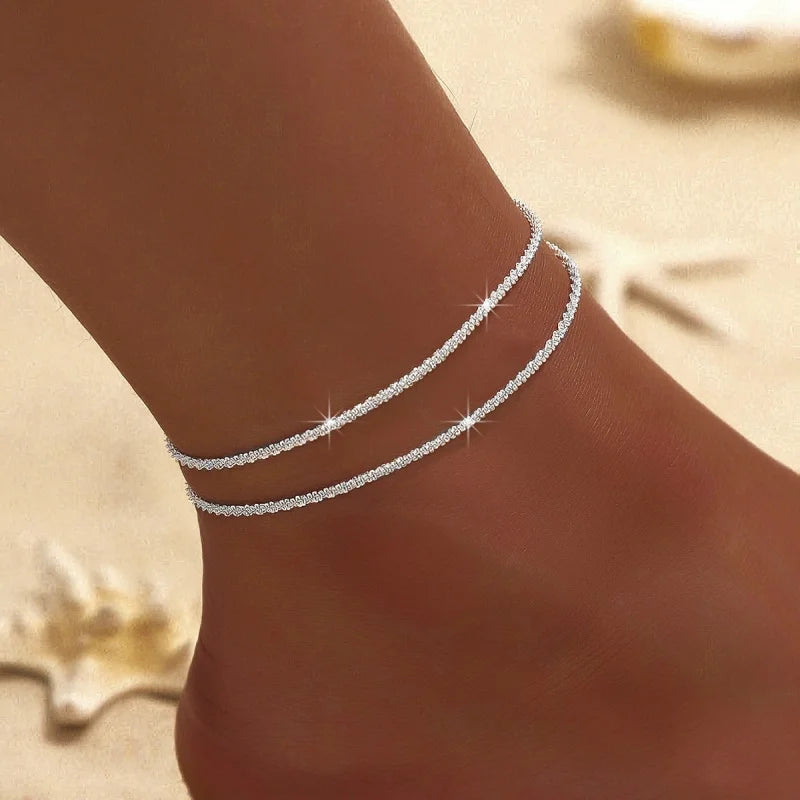 Chaîne de cheville scintillante de luxe - Ensemble chaîne de pied / collier / bracelet étoilé en zircon cubique pour femme - Cadeau minimaliste pour l'été et la plage