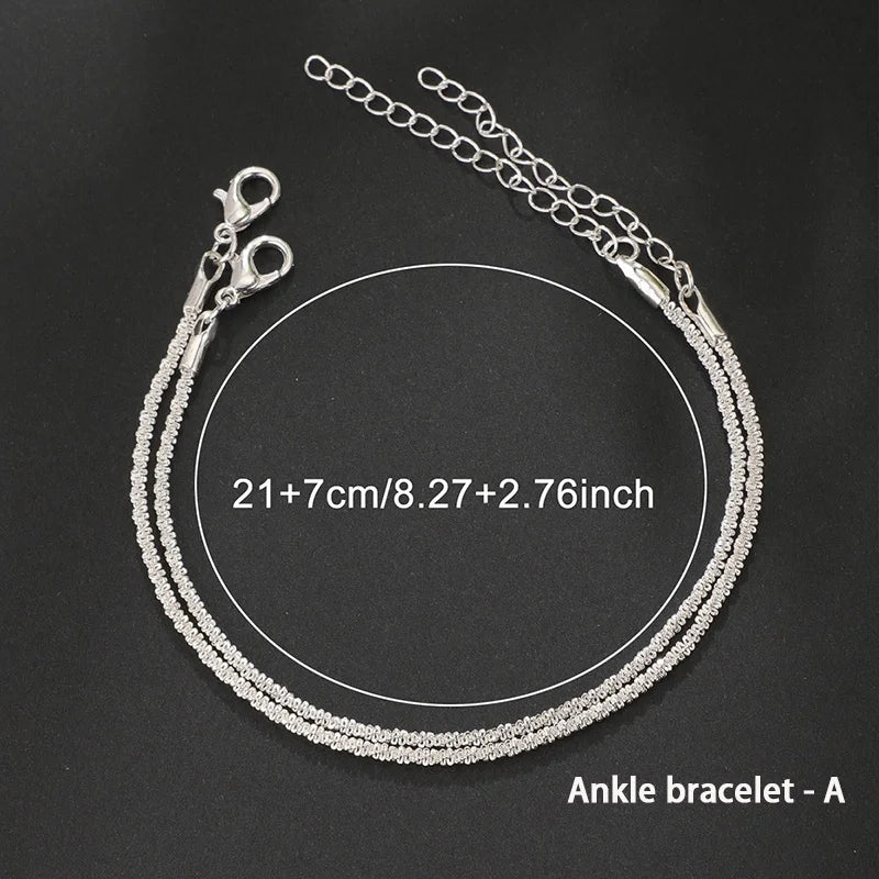 Chaîne de cheville scintillante de luxe - Ensemble chaîne de pied / collier / bracelet étoilé en zircon cubique pour femme - Cadeau minimaliste pour l'été et la plage