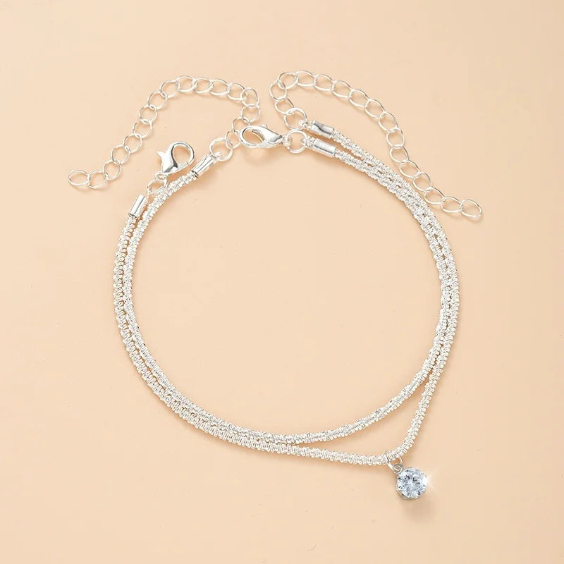 Chaîne de cheville scintillante de luxe - Ensemble chaîne de pied / collier / bracelet étoilé en zircon cubique pour femme - Cadeau minimaliste pour l'été et la plage