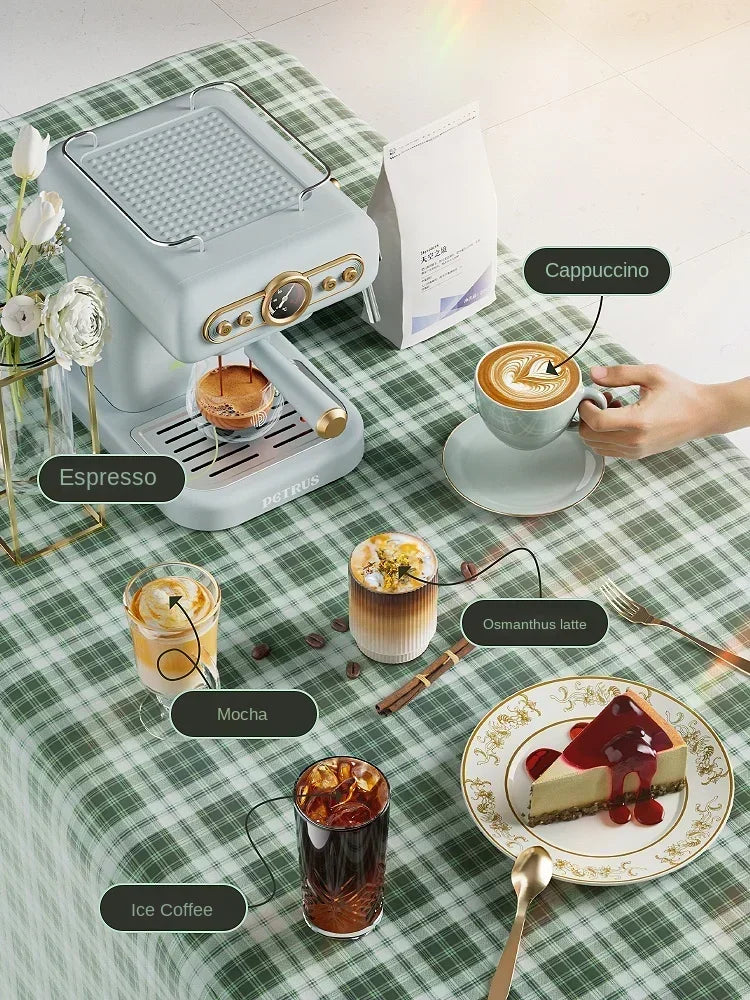 Machine à café italienne rétro 220V, petite machine à mousse de lait intégrée américaine concentrée semi-automatique pour la maison