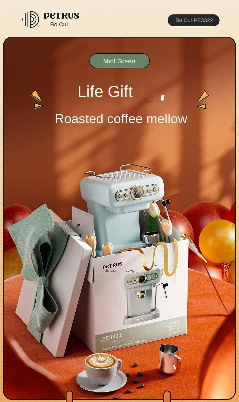 Machine à café italienne rétro 220V, petite machine à mousse de lait intégrée américaine concentrée semi-automatique pour la maison