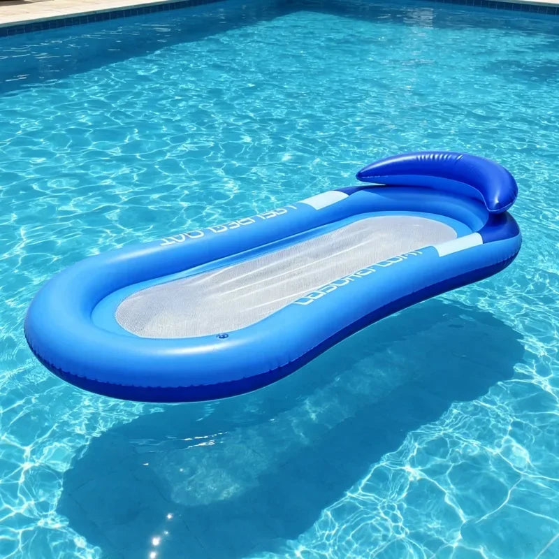 1 pièce Transat gonflable pliable pour l'eau avec dossier en filet, bleu, pour adulte, pour piscine extérieure, jouet aquatique pliable