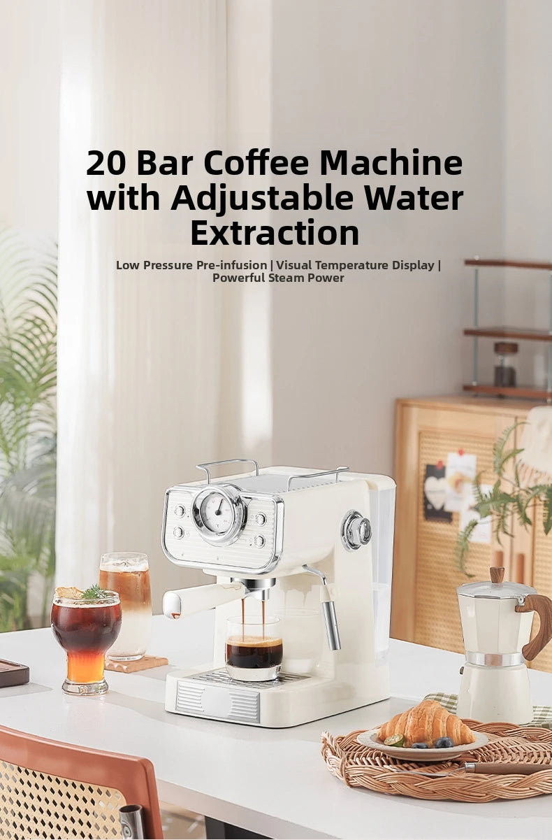 Machine à café semi-automatique italienne, petite Machine domestique 20 bars, Extraction haute pression, vapeur manuelle, mousse de lait, chauffage rapide