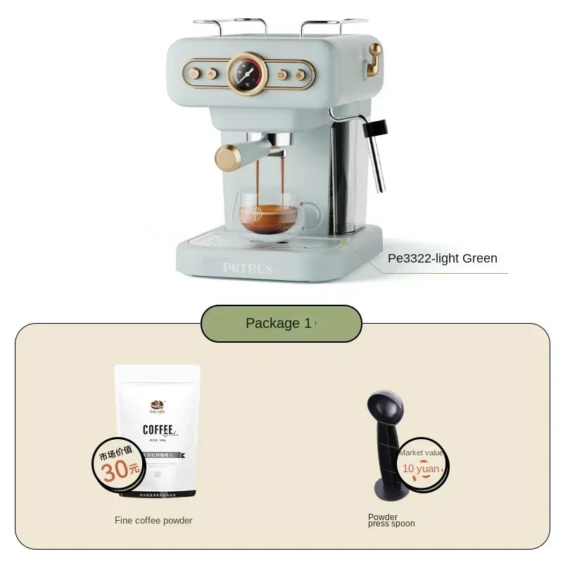 Machine à café italienne rétro 220V, petite machine à mousse de lait intégrée américaine concentrée semi-automatique pour la maison