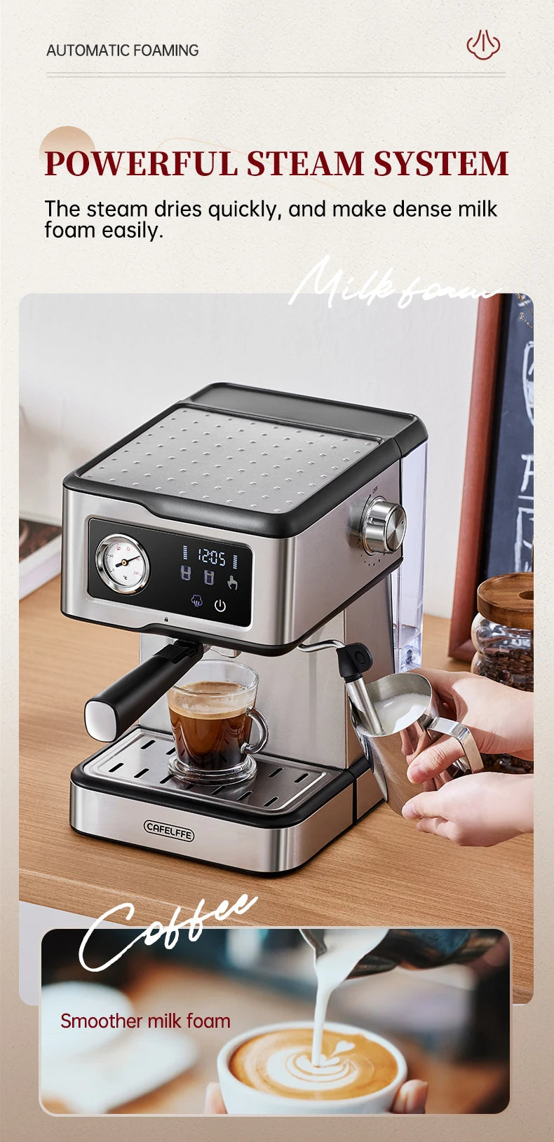 Cafelffe-Machine à expresso semi-automatique, machine à cappuccino, mousseur à lait, baguette à vapeur, cafetière, cadeau, 20 bars