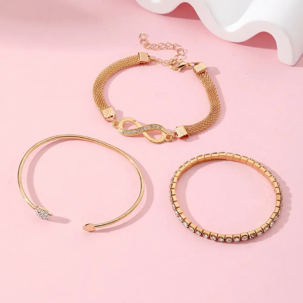 Bracelets en cristal et strass en forme de cœur, bracelet géométrique à l'infini, ajustable, bijoux tendance pour femmes, 1/3 pièces