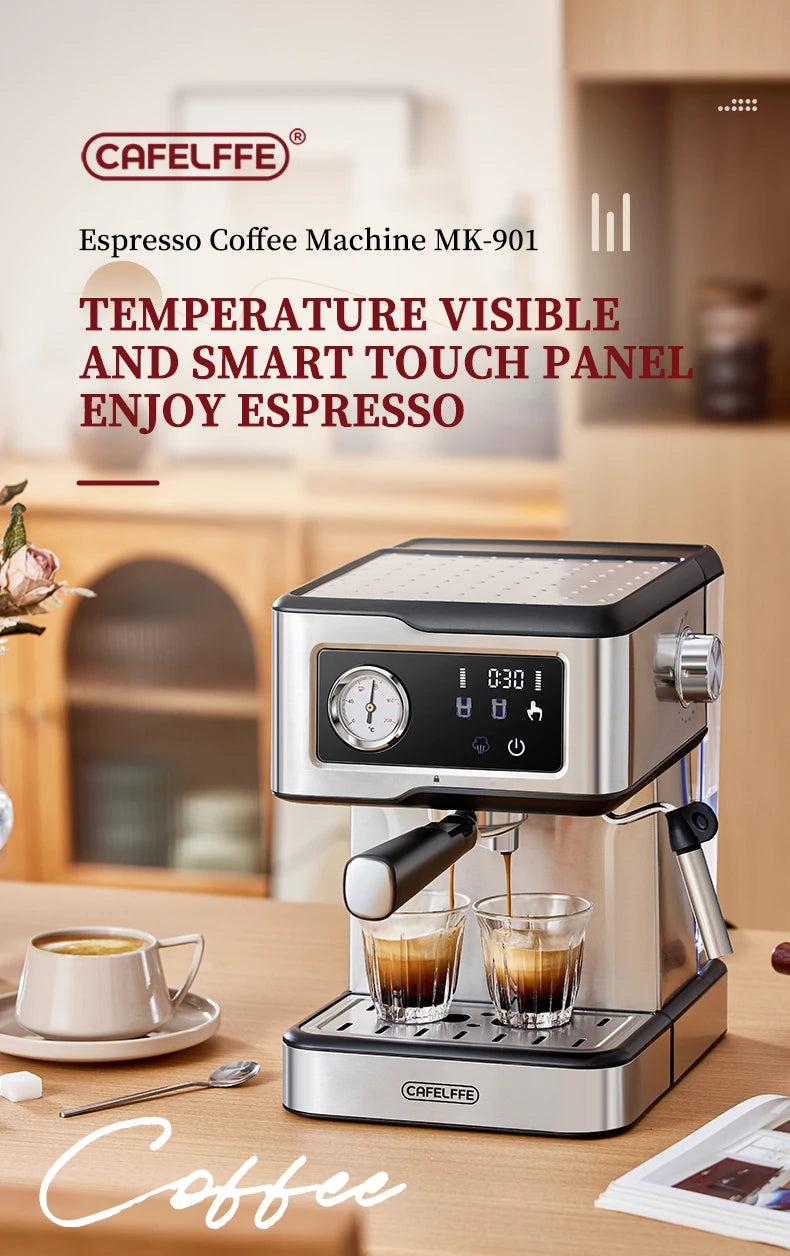 Cafelffe-Machine à expresso semi-automatique, machine à cappuccino, mousseur à lait, baguette à vapeur, cafetière, cadeau, 20 bars