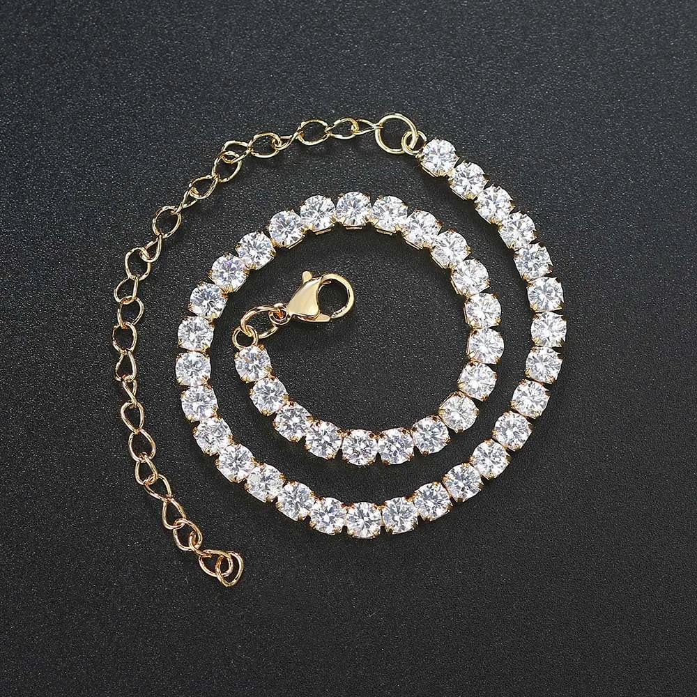 Bracelets de cheville en Zircon glacé pour femmes, éblouissants, 4mm, CZ, chaîne de Tennis, couleur argent, tendance, bijoux pour 2021 pieds, OHA001
