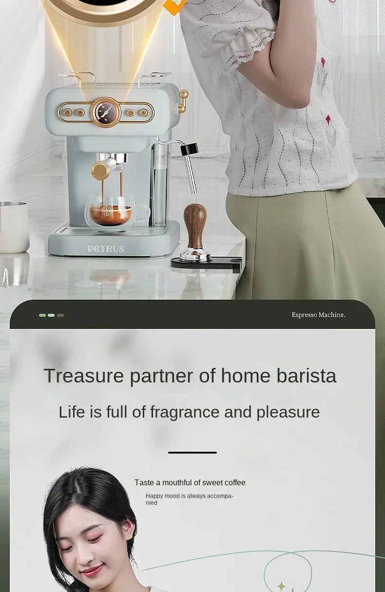 Machine à café italienne rétro 220V, petite machine à mousse de lait intégrée américaine concentrée semi-automatique pour la maison