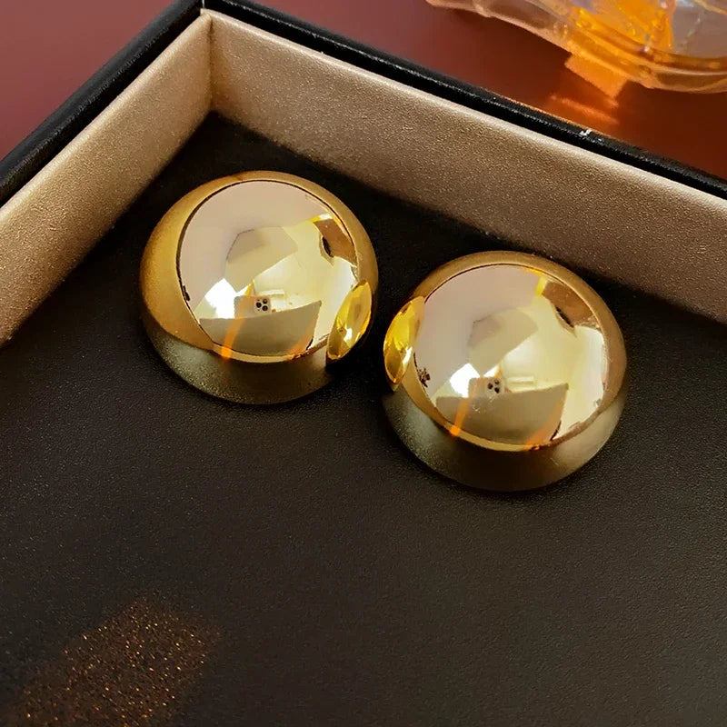 Boucles d'oreilles rondes lisses pour femmes, grande boule en métal, boucles d'oreilles géométriques classiques couleur or, accessoires de bijoux Vintage