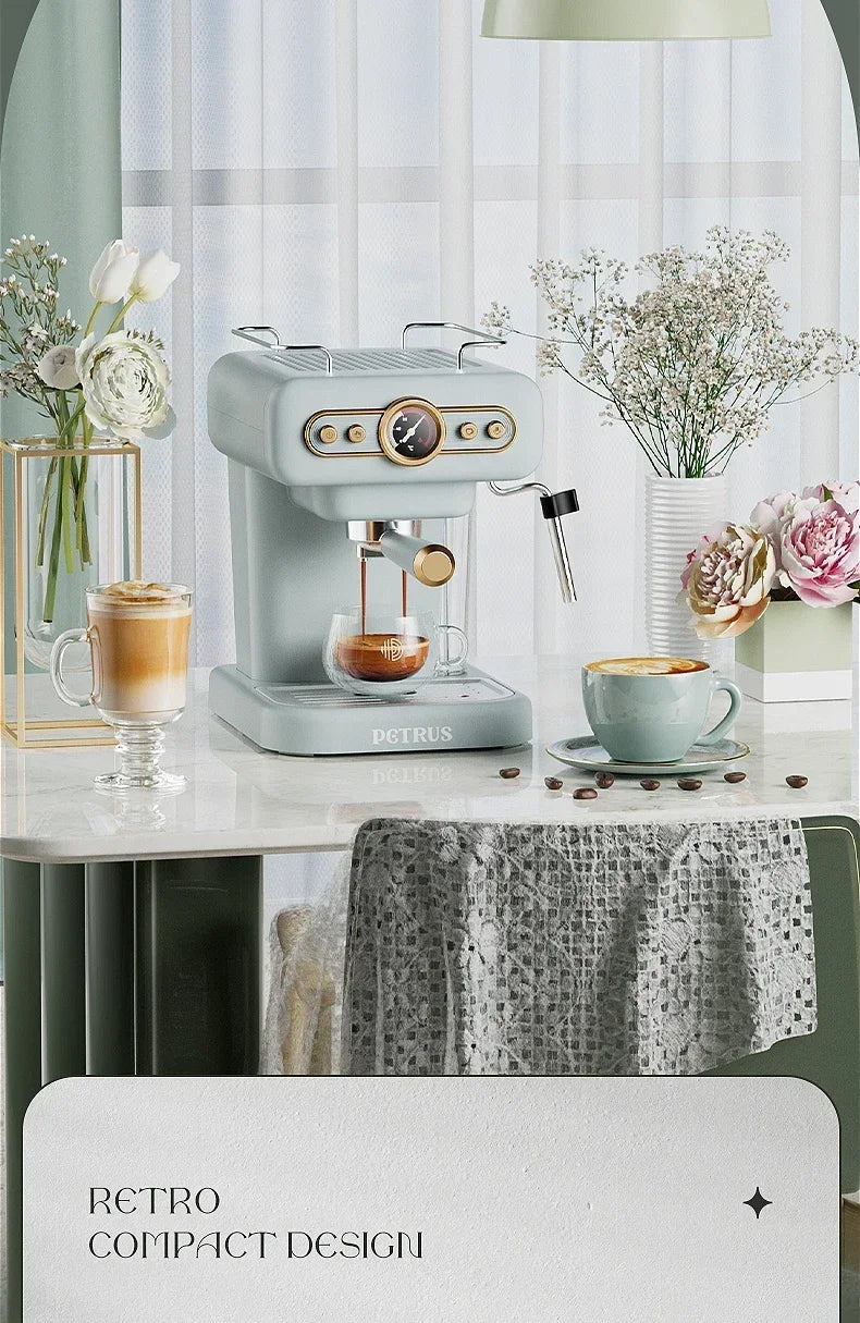 Machine à café italienne rétro 220V, petite machine à mousse de lait intégrée américaine concentrée semi-automatique pour la maison