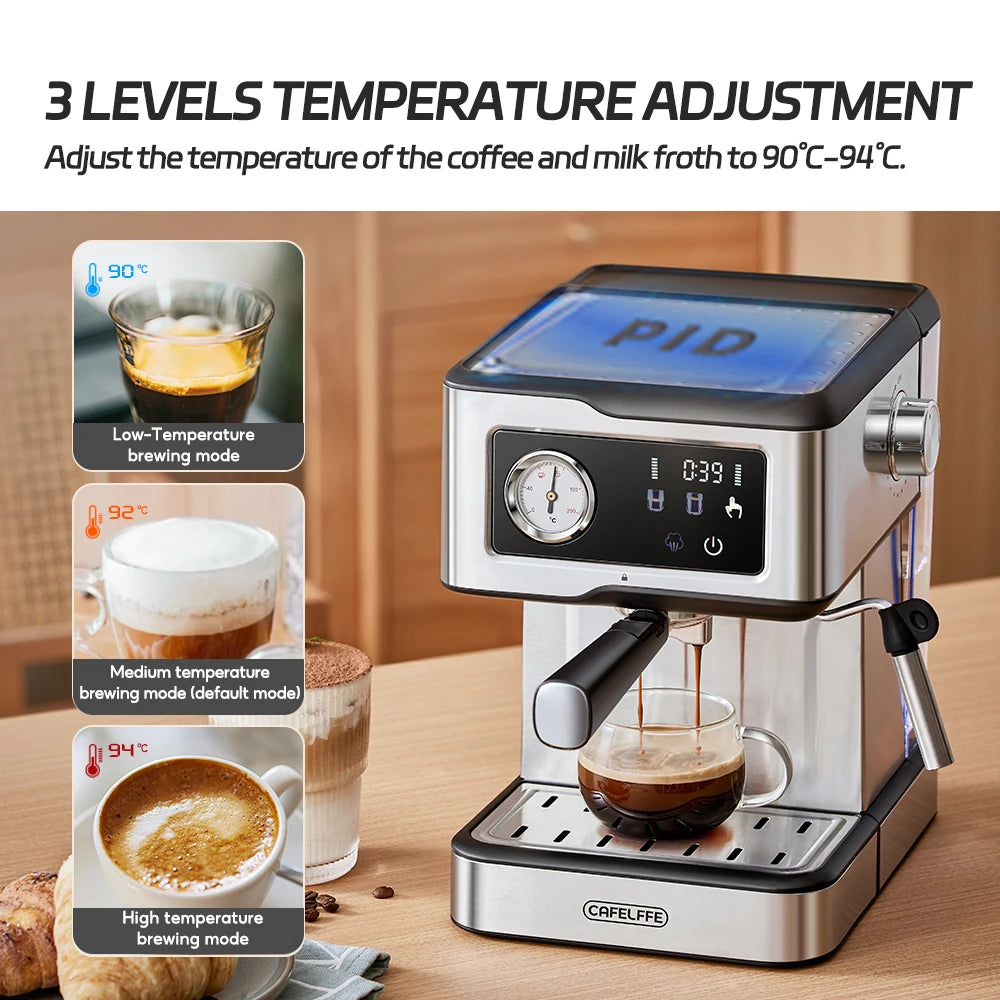 Cafelffe-Machine à expresso semi-automatique, machine à cappuccino, mousseur à lait, baguette à vapeur, cafetière, cadeau, 20 bars