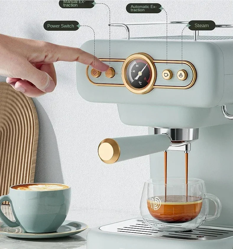 Machine à café italienne rétro 220V, petite machine à mousse de lait intégrée américaine concentrée semi-automatique pour la maison