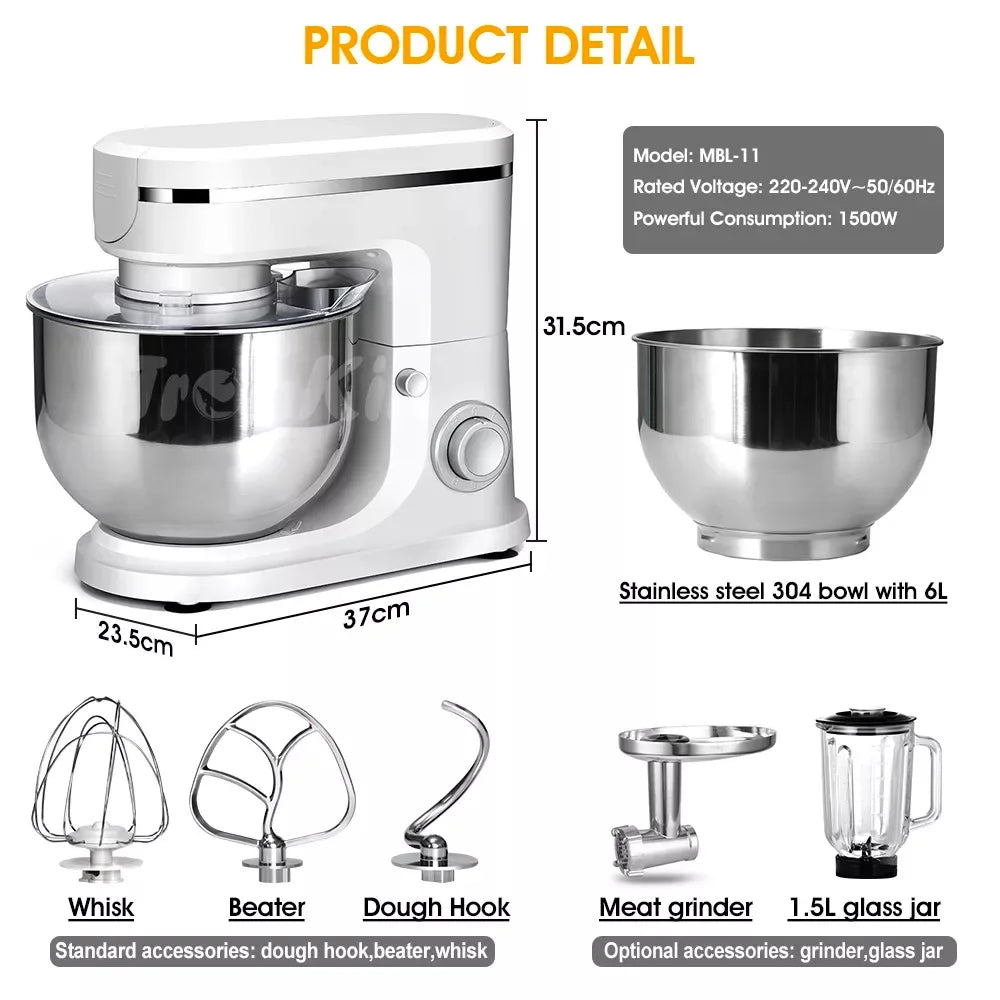5/6.5/8/10L pâte mélangeur de cuisson Machine alimentaire appareil de cuisine à domicile gâteau cuisine Machine multifonction mélangeur alimentaire