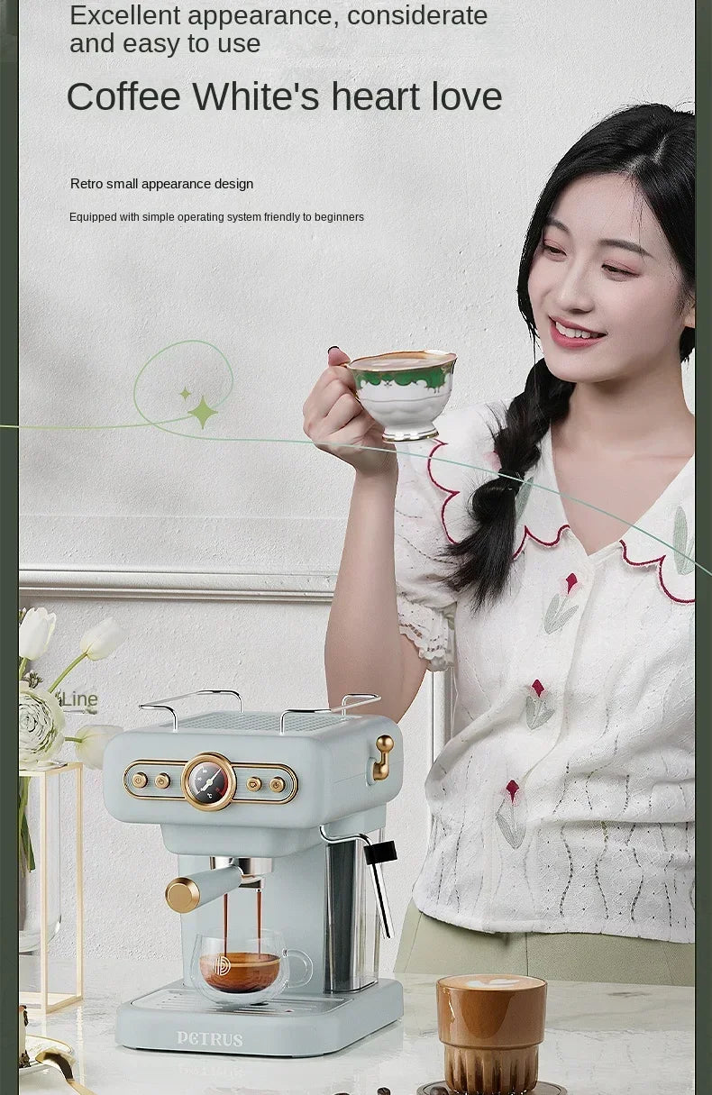 Machine à café italienne rétro 220V, petite machine à mousse de lait intégrée américaine concentrée semi-automatique pour la maison