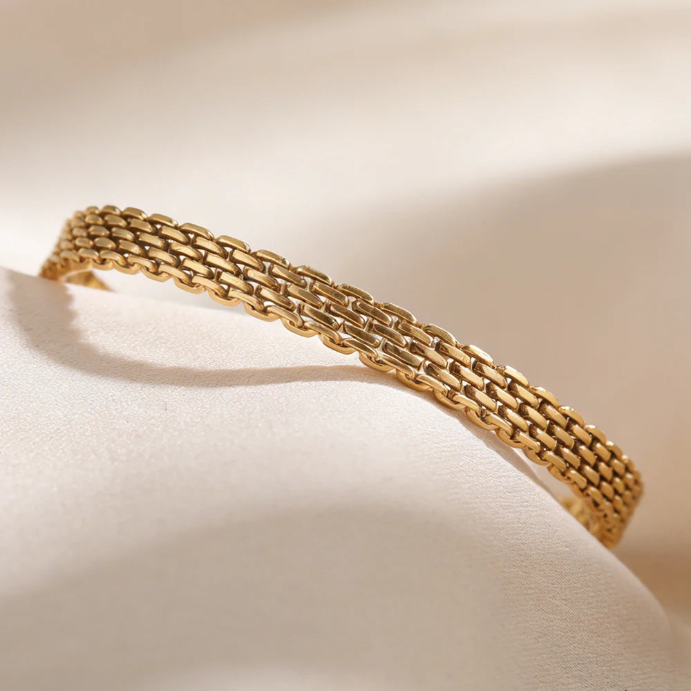 Bracelet de cheville en acier inoxydable pour femme : design en maille tissée exquise, chaîne épaisse, style plage estival, cadeau de bijouterie