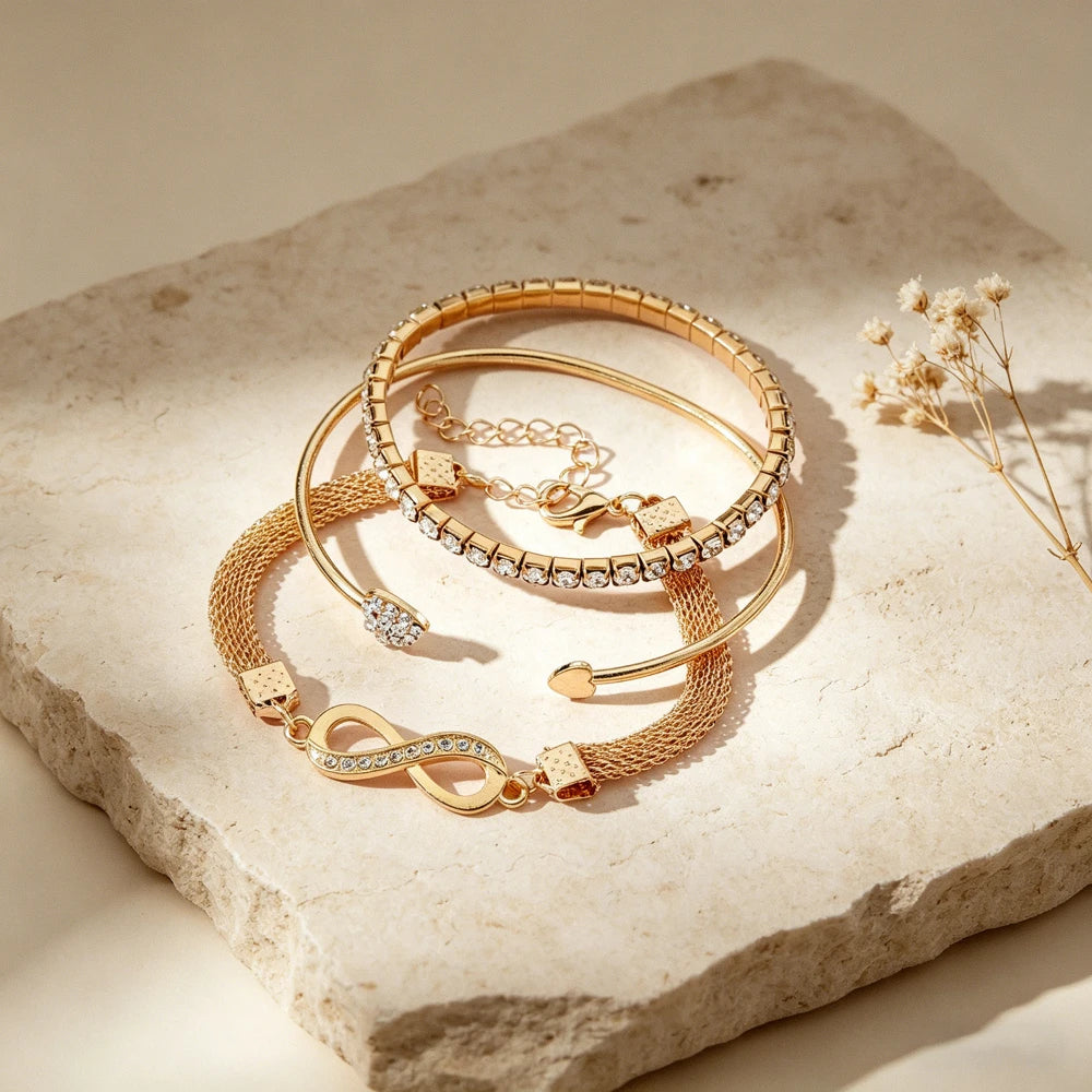 Bracelets en cristal et strass en forme de cœur, bracelet géométrique à l'infini, ajustable, bijoux tendance pour femmes, 1/3 pièces