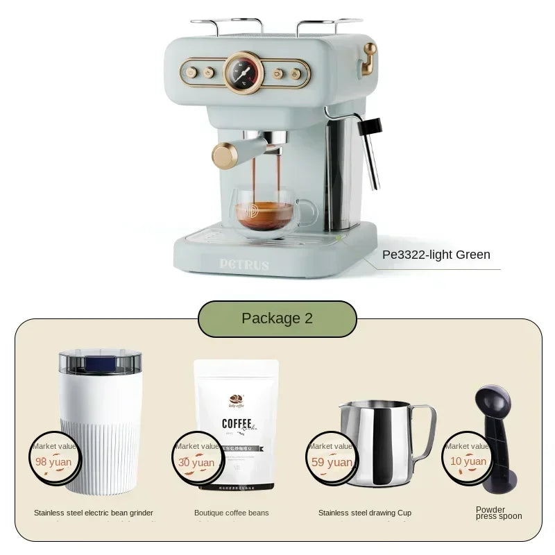 Machine à café italienne rétro 220V, petite machine à mousse de lait intégrée américaine concentrée semi-automatique pour la maison