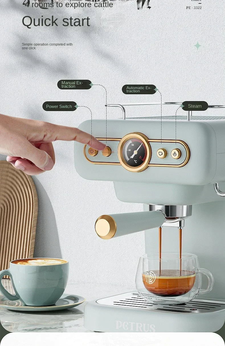 Machine à café italienne rétro 220V, petite machine à mousse de lait intégrée américaine concentrée semi-automatique pour la maison