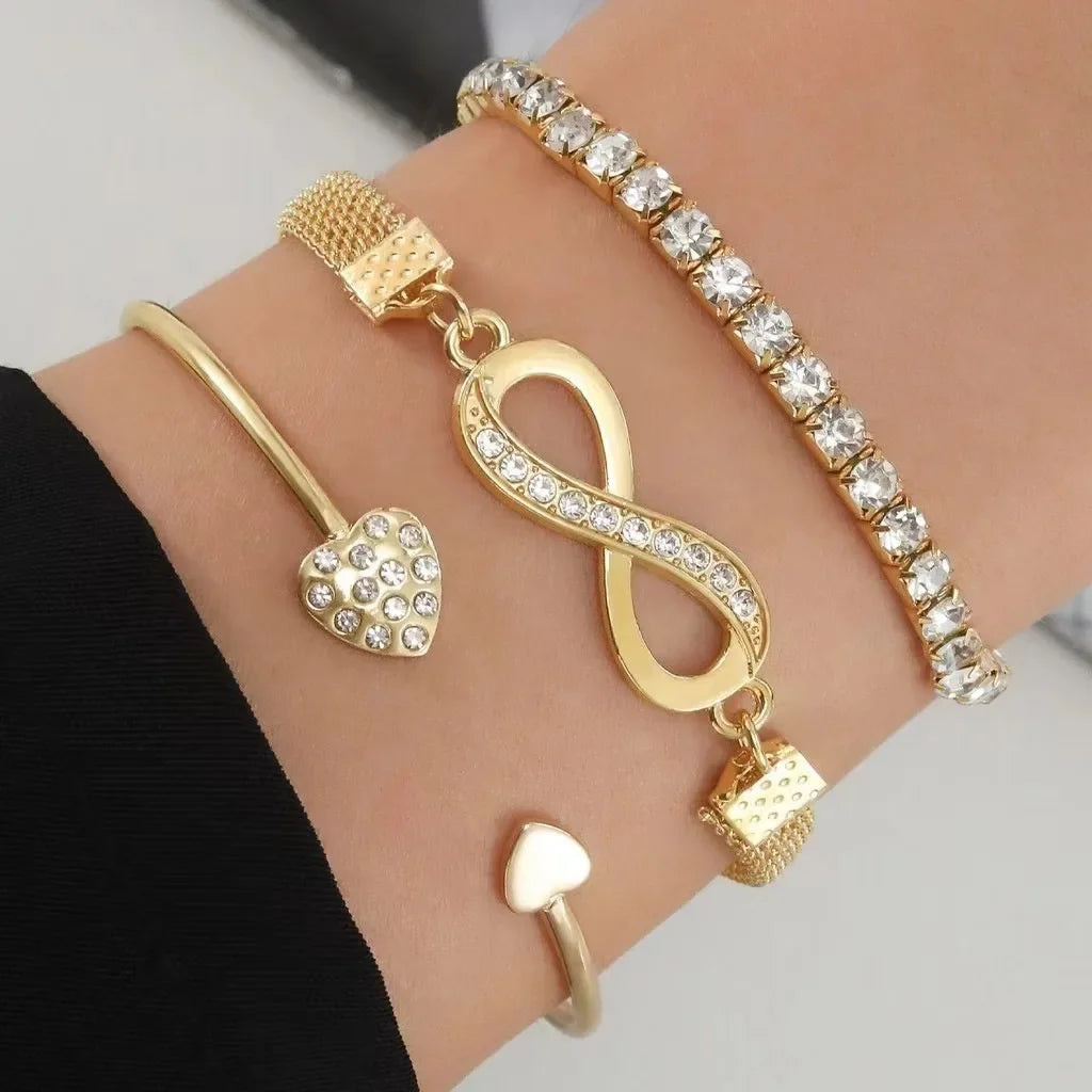 Bracelets en cristal et strass en forme de cœur, bracelet géométrique à l'infini, ajustable, bijoux tendance pour femmes, 1/3 pièces