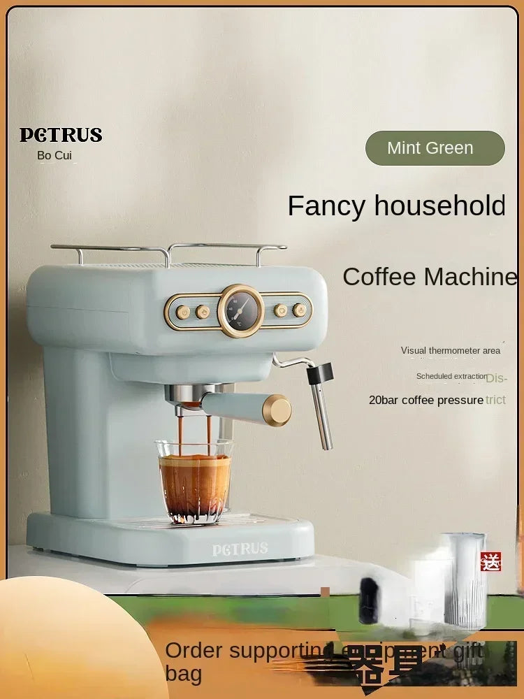 Machine à café italienne rétro 220V, petite machine à mousse de lait intégrée américaine concentrée semi-automatique pour la maison