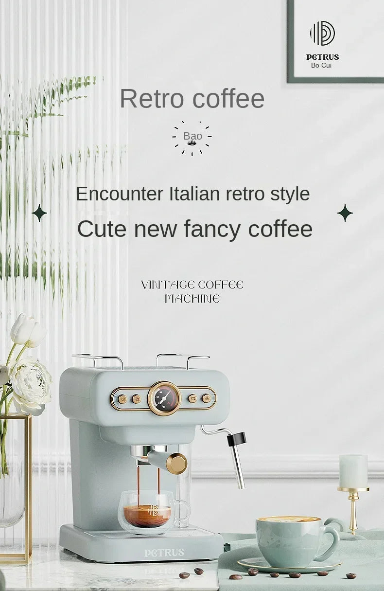 Machine à café italienne rétro 220V, petite machine à mousse de lait intégrée américaine concentrée semi-automatique pour la maison