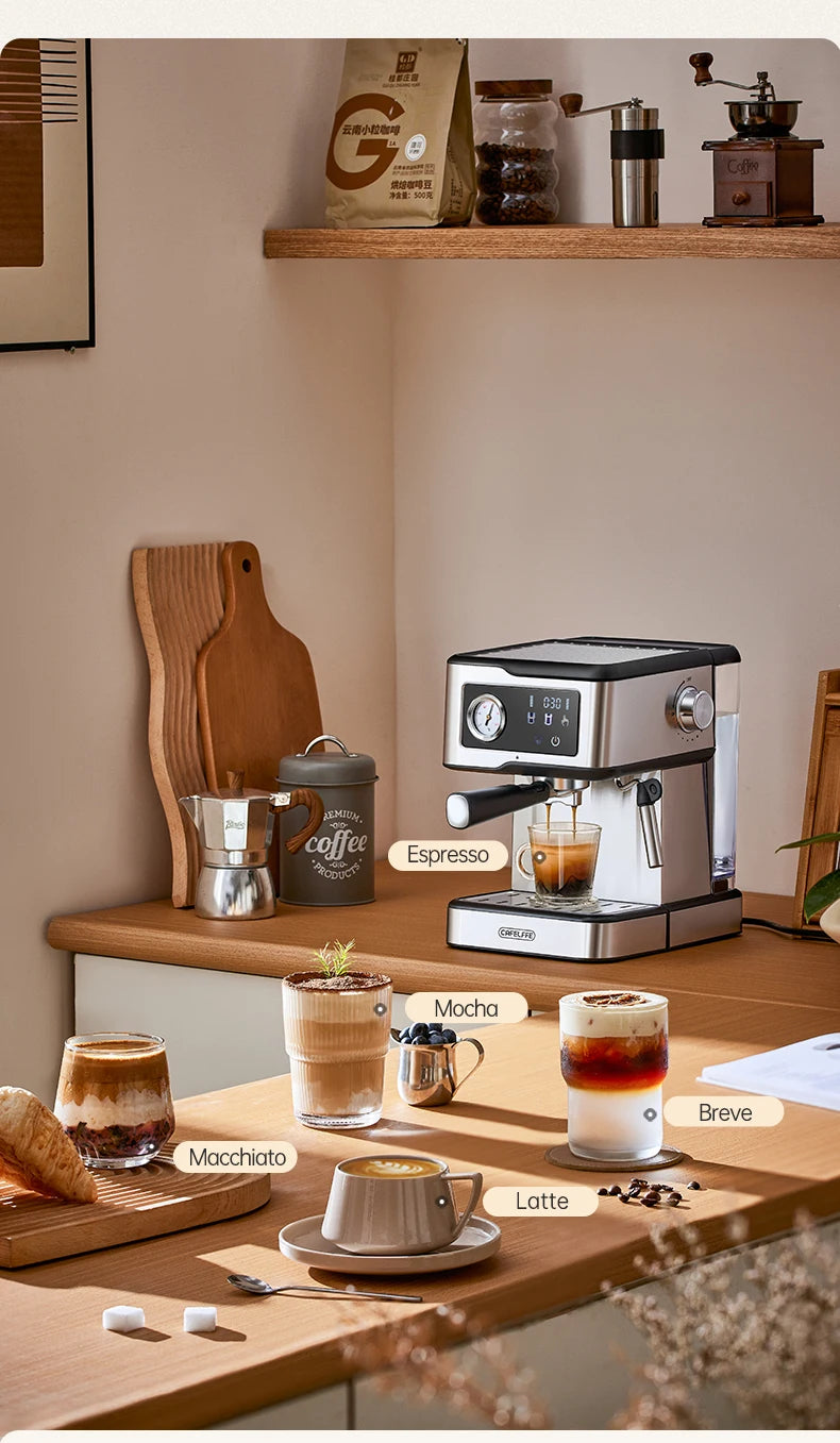 Cafelffe-Machine à expresso semi-automatique, machine à cappuccino, mousseur à lait, baguette à vapeur, cafetière, cadeau, 20 bars