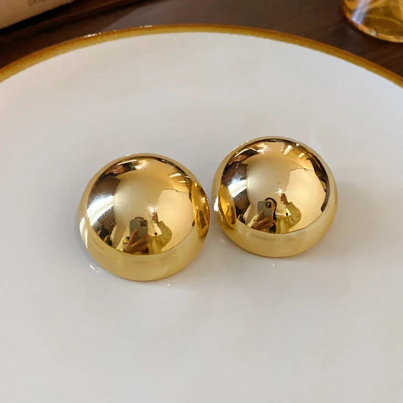 Boucles d'oreilles rondes lisses pour femmes, grande boule en métal, boucles d'oreilles géométriques classiques couleur or, accessoires de bijoux Vintage