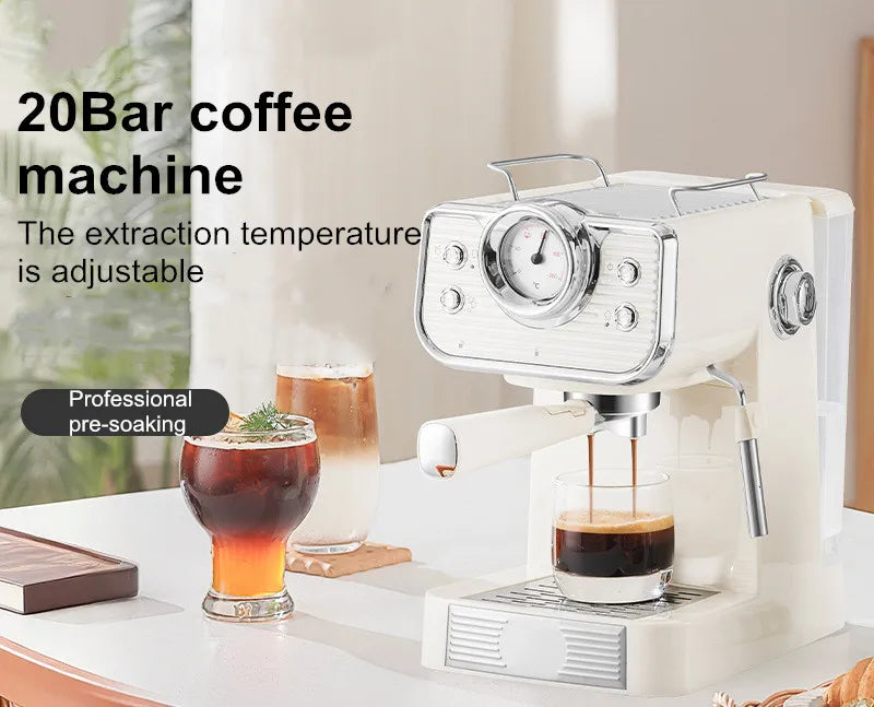 Machine à café semi-automatique italienne, petite Machine domestique 20 bars, Extraction haute pression, vapeur manuelle, mousse de lait, chauffage rapide