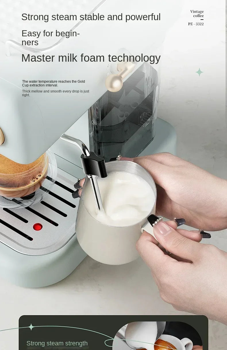 Machine à café italienne rétro 220V, petite machine à mousse de lait intégrée américaine concentrée semi-automatique pour la maison