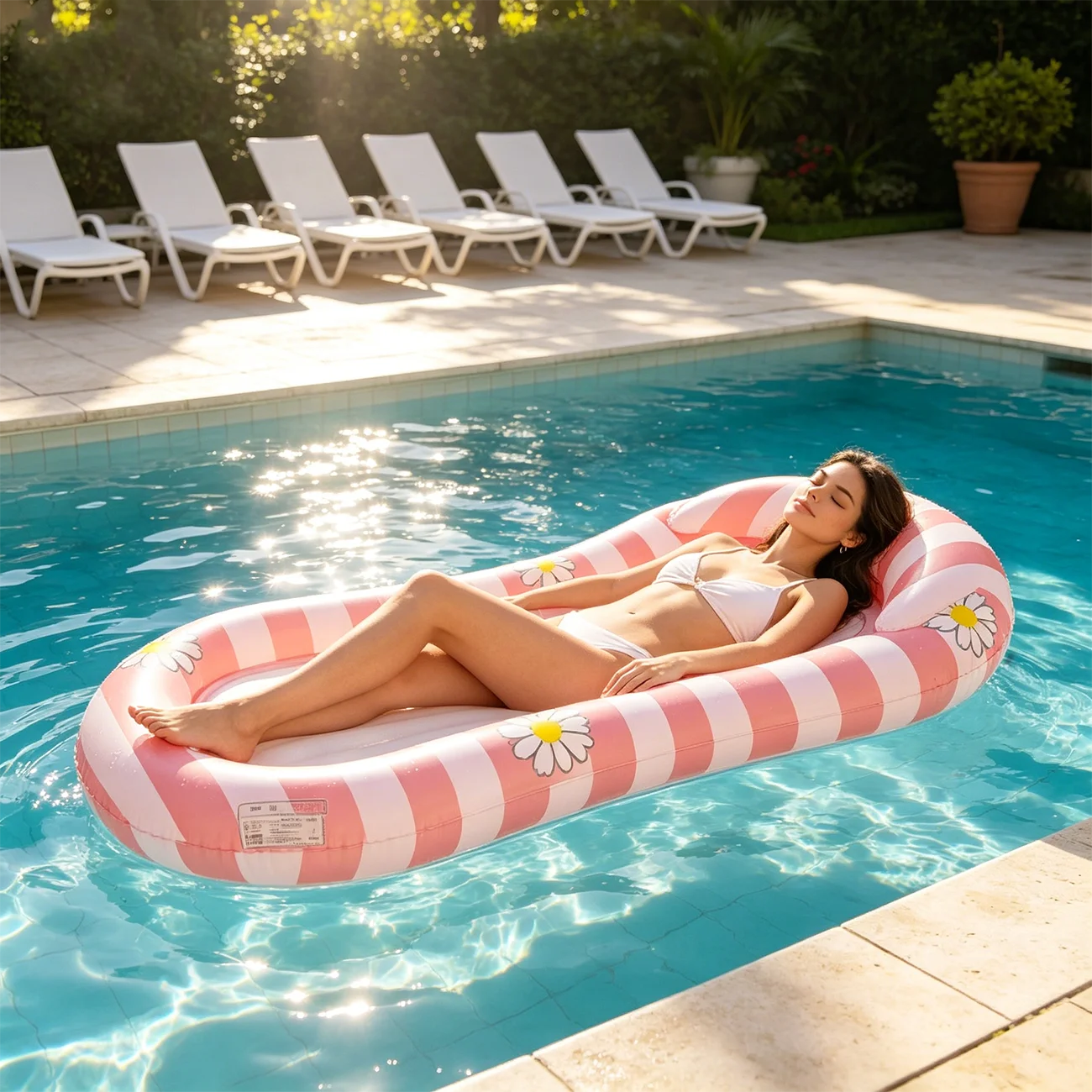 1 matelas gonflable pour piscine pour adolescents, grand matelas flottant pour adultes avec appui-tête, chaise longue flottante pour fête au bord de la piscine