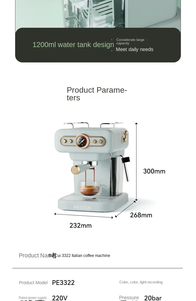 Machine à café italienne rétro 220V, petite machine à mousse de lait intégrée américaine concentrée semi-automatique pour la maison