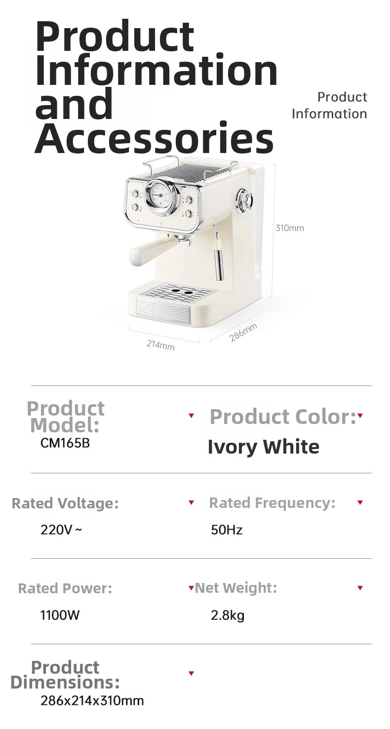 Machine à café semi-automatique italienne, petite Machine domestique 20 bars, Extraction haute pression, vapeur manuelle, mousse de lait, chauffage rapide