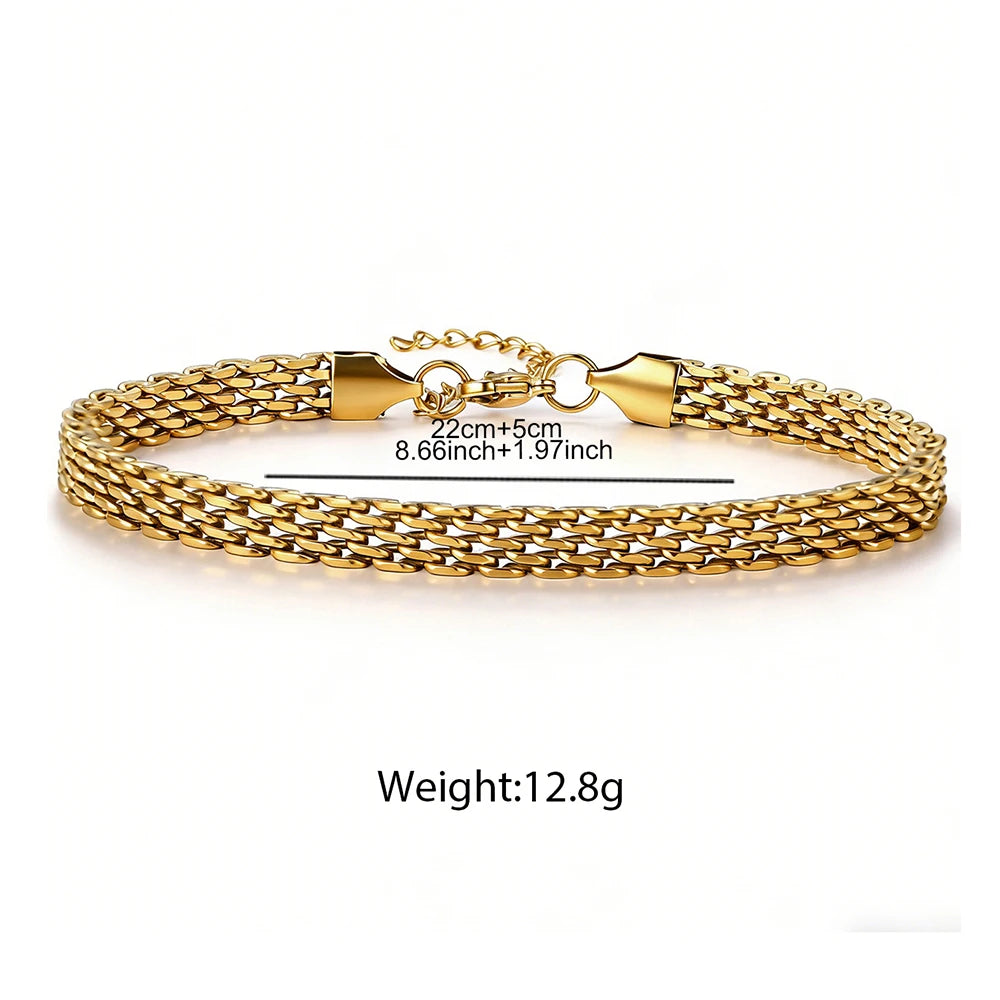 Bracelet de cheville en acier inoxydable pour femme : design en maille tissée exquise, chaîne épaisse, style plage estival, cadeau de bijouterie